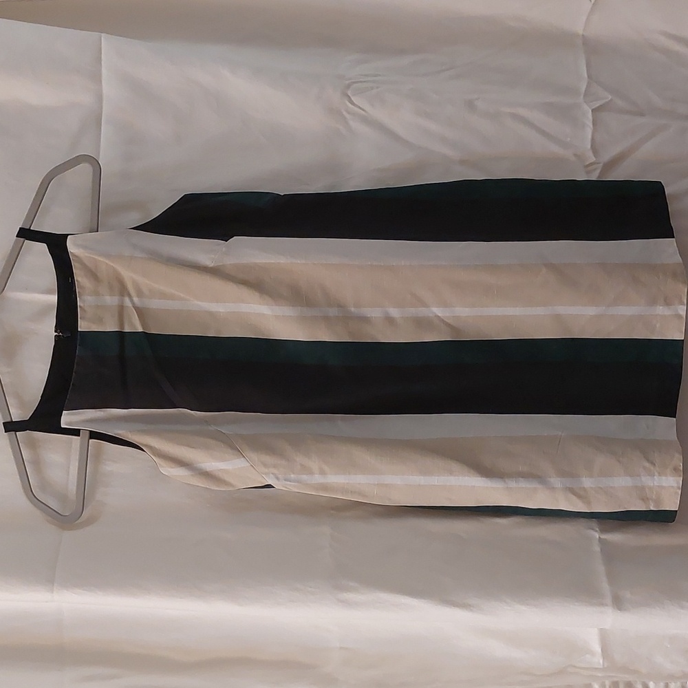 Ann Taylor square neckline A-line linen blend stripe dress. Size 0 P